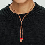 leather & turquoise beads necklace brown