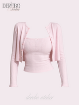 ピンク クリーム ラウンジ カーディガン トップ セット(cardigan)