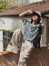 ケリーストライプカラーマッチング半袖Tシャツ