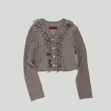 FRINGE STRIPE CARDIGAN: BEIGE