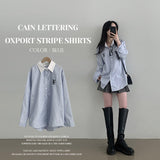 Cain lettering embroidered Oxford striped shirt