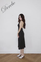 dot halter-neck sleeveless V-neck long dress