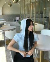 COLOR MIX SLIM FIT SHORT SLEEVE HOODIE [SKY]
