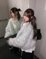 パピーヘアウールウールニットカーディガン