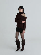Muffler symbol knit set (Brown)