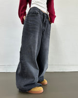 (UNISEX) バルーンデニムワイド BANDING-DETAIL HIP LOOSE BOXY オーバーサイズローライズパンツ - 2 COLOR
