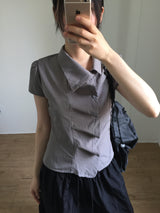 Unbalanced draping blouse (2color)