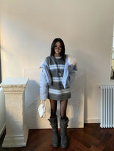Hazy Hairy Stripe Loose Rose-Fit Knit