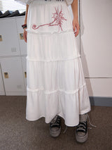 Loose pleated lace embroidered skirt