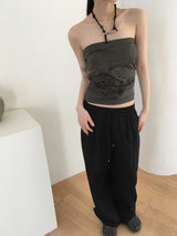 Weba Nylon Pintuck Banding Long Wide Pants
