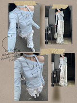 Sky Choker Unbalanced Off-Shoulder Long Sleeve T-Shirt