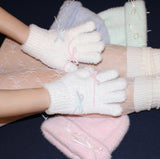 fluffy ribbon touch gloves (white)