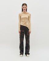 One Shoulder Draped Jersey Top _ BEIGE