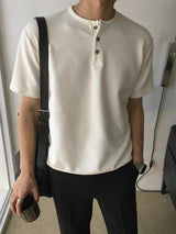 [A-T0138] ワッフルヘンリーネッククロップ半袖Tシャツ (5色)