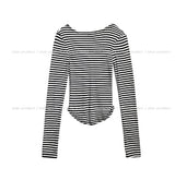 Odd Snap Deep V-Neck Stripe Long Sleeve