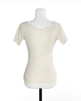 [ antique ] loev flower low-neck see-through top