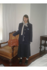 Renee Navy No Collar Round Half Coat