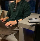 Liu Cable Semi Zip Up Karanite