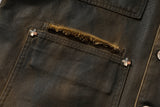 COATED WASHED PEARL SAILING LEOPARD PRINT FLEECE-LINED MICHIGAN JACKET.