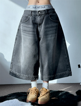 UP SIDE DOWN BACK PATCH CARGO BALLOON DENIM BERMUDA 🩵🖤2COLOR