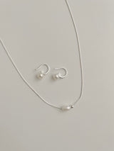 [Silver 925] 淡水パールミニボールネックレス&ピアス セット / ウエディングゲストルックデイリーシンプル シルバー