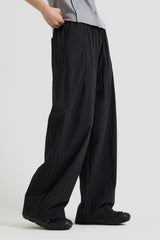 Cotton wide banding pants, Black