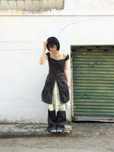 Pocket-line button layered dress
