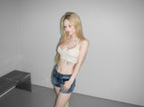 blue wave chrome denim shorts