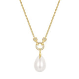 ゴールドシェルパールドロップペンダント 14Kゴールドメッキ + 925シルバーネックレス N069-05G