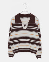 Nobin Stripe Contrast Collar Long Sleeve Knit