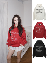 ルーズビーデッドレタリングロングスリーブフーデッドTシャツ