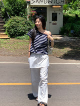[MADE] Spool Stripe Unbalanced Off-Shoulder T-Shirt
