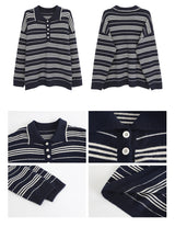 Rugby striped loose fit collar knitwear