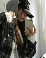 [ORIGINAL] Plain Hooded Check Shirt