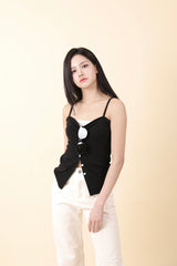Button Sleeveless Top Black