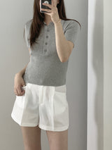 Loewe Ribbed Button Collar Short Sleeve Knit