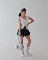 Star Patch Shirring Zip-Up Blouse