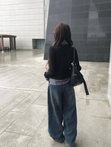 Andy Roll-Up Wide Washing Denim Pants
