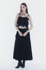 LAYERED PLEATS SKIRT black