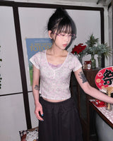 (2color) Flower Lace Crop Short Sleeve Tee