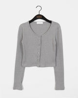 Ponen Cotton Ribbed Cropped U-neck Cardigan