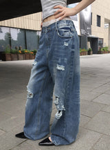 Redo Damage Washing Wide Denim Pants