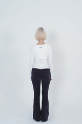 レパード ローライズ スリットパンツ_NAVY