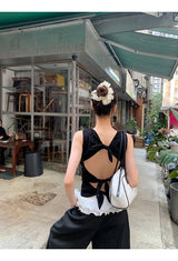 Rose Black Backless Sleeveless T-shirt