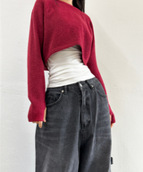 (WARMER DETAIL!) THICK CROPPED WIDE LOOSE ROUND KNIT - 2 COLOR