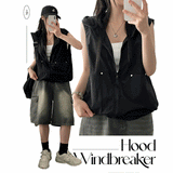 Isen Nylon High Neck Hooded Vest Zip-Up