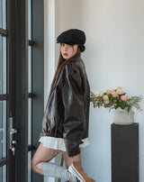 Pond cut washing two-way leather jacket