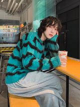 ファーリーストライプモヘアニット