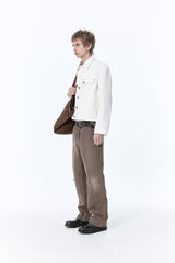 (BASE) CROP DOUBLE FLAP TRUCKER (WHITE)