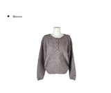 Nancy Henley Neck Button Round Patch Wool Knit